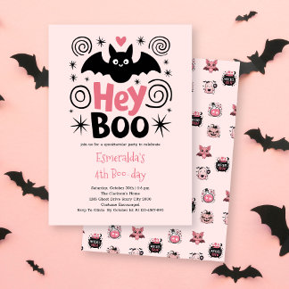 Niedlich Pink Halloween Boo Bat Geburtstag Einladung