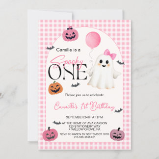 Niedlich Pink Halloween Ghost 1. Geburtstag Einladung
