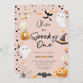 Niedlich Pink Halloween Ghost 1. Junge Geburtstag Einladung (Vorne/Hinten)