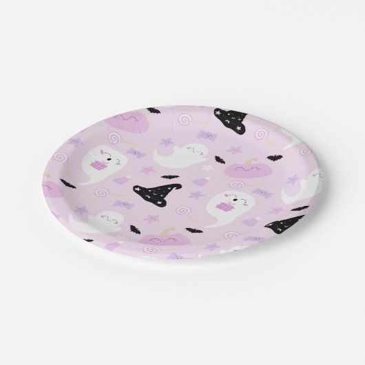 Niedlich Pink Halloween Pappteller (Schrägansicht)