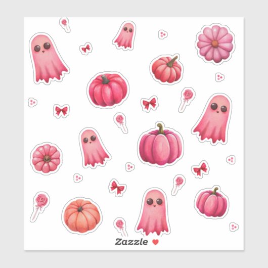 Niedlich Pink Halloween Pumpkins Aufkleber (Blatt)