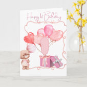 Niedlich Pink Happy 1. Geburtstag Karte (Gelbe Blume)