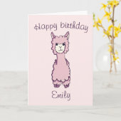 Niedlich Pink Happy Birthday Alpaca Karte (Gelbe Blume)