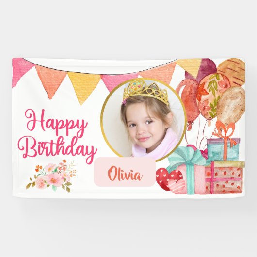 Niedlich Pink Happy Birthday Banner (Horizontal)