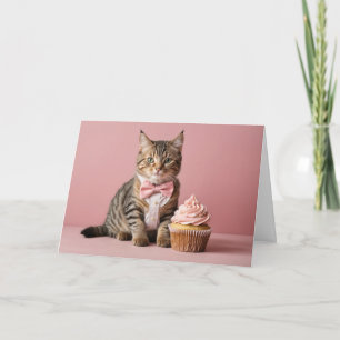Niedlich Pink Happy Birthday Cat Cupcake Karte