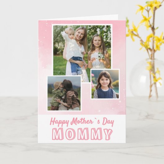 Niedlich Pink Happy Mother Day 3 Foto Karte (Gelbe Blume)