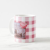 Niedlich Pink Heart Gingham Custom Foto Christmas Kaffeetasse (Vorderseite Links)