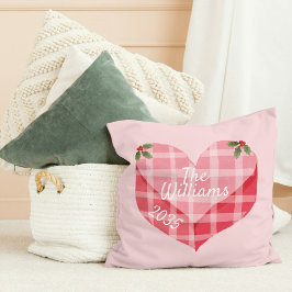 Niedlich Pink Heart Gingham Custom Foto Christmas Kissen