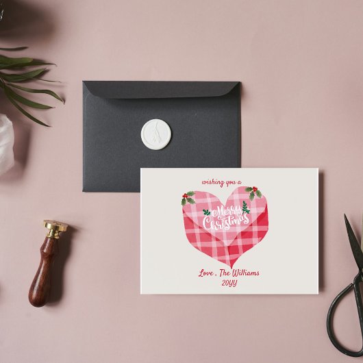 Niedlich Pink Heart Gingham Custom Foto Christmas Mitteilungskarte