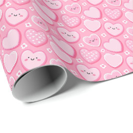 Niedlich Pink Hearts Girl Geburtstagsparty Geschenkpapier
