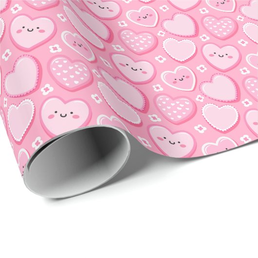 Niedlich Pink Hearts Girl Geburtstagsparty Geschenkpapier (Rolleneckpunkt)