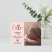 Niedlich Pink Hello Foto Kinderankündigung Ankündigung (Stehend Vorderseite)