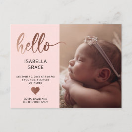 Niedlich Pink Hello Foto Kinderankündigung Ankündigungspostkarte