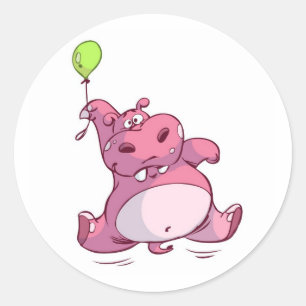 NIEDLICH PINK HIPPO AUF BALLOON RUNDER AUFKLEBER