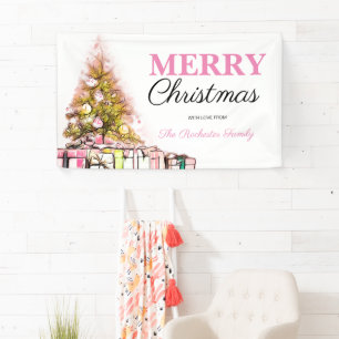 Niedlich Pink Holiday Tree Frohe Weihnachten Party Banner