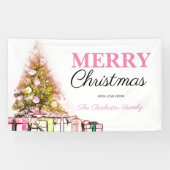Niedlich Pink Holiday Tree Frohe Weihnachten Party Banner (Horizontal)