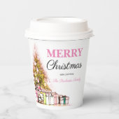 Niedlich Pink Holiday Tree Frohe Weihnachten Party Pappbecher (Vorderseite)