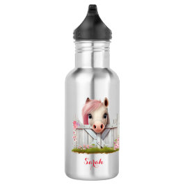 Niedlich Pink Horse Farm Kinder Personalisiert Edelstahlflasche