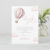 Niedlich Pink Hot Air Ballon Babydusche Dankeskarte (Stehend Vorderseite)