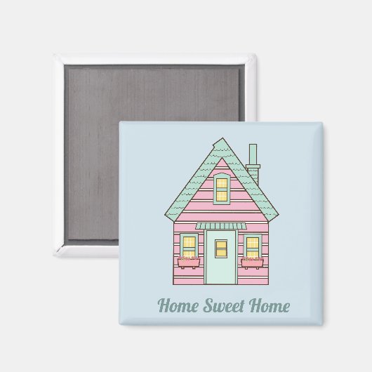 Niedlich Pink House Zuhause Sweet Zuhause Magnet (Vorderseite/Rückseite)