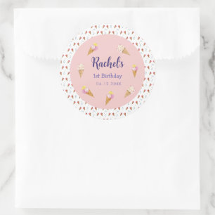 Niedlich Pink Ice Creme Cone Girl Birthday Runder Aufkleber