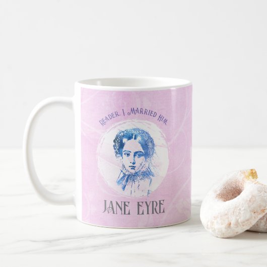 Niedlich Pink Jane Eyre Portrait Reader I Verheira Kaffeetasse (Mit Donut)