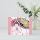 Niedlich Pink Japanese Geisha Postkarte (Stehend Vorderseite)