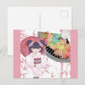 Niedlich Pink Japanese Geisha Postkarte (Vorne/Hinten)