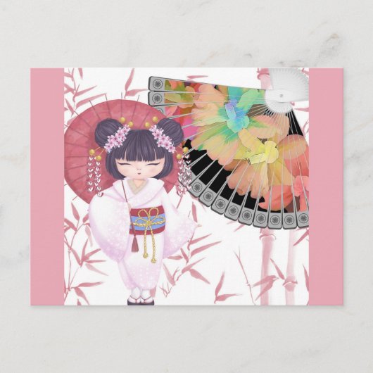 Niedlich Pink Japanese Geisha Postkarte (Vorderseite)