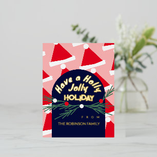 Niedlich Pink Jolly Holiday Weihnachten Gruß Folien Feiertagspostkarte