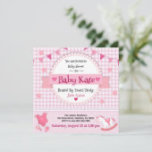 Niedlich Pink Kariert Baby Girl Dusche Party Einla Einladung (Stehend Vorderseite)