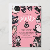 Niedlich Pink Kawai Spooky Time Halloween-Party Einladung (Vorderseite)