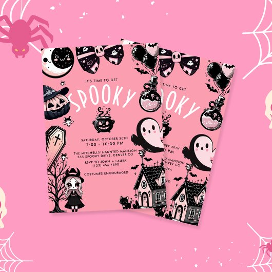 Niedlich Pink Kawai Spooky Time Halloween-Party Einladung