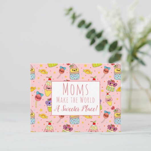 Niedlich Pink Kawaii Cupcake Happy Mother Day Postkarte (Stehend Vorderseite)