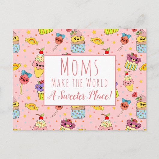 Niedlich Pink Kawaii Cupcake Happy Mother Day Postkarte (Vorderseite)