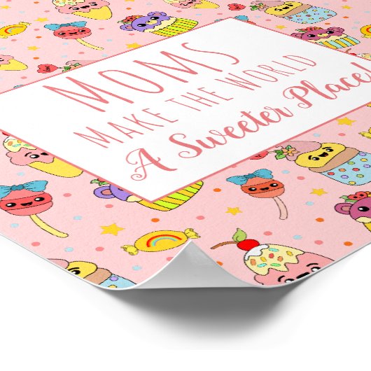 Niedlich Pink Kawaii Cupcake Pattern Muttertag Poster (Ecke)