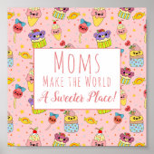 Niedlich Pink Kawaii Cupcake Pattern Muttertag Poster (Vorne)