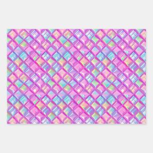 Niedlich Pink Kawaii Diamond Square Fliesenmuster Geschenkpapier Set