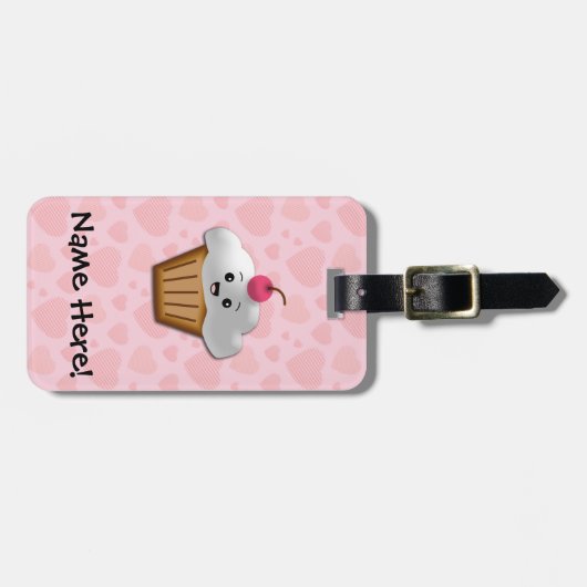 Niedlich Pink Kawaii Happy Face Cupcake Girls Gepäckanhänger (Vorderseite horizontal)