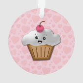 Niedlich Pink Kawaii Happy Face Cupcake Girls Ornament (Rückseite)