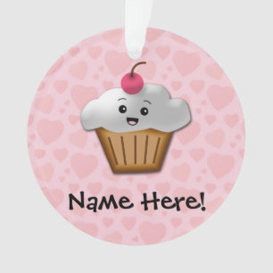 Niedlich Pink Kawaii Happy Face Cupcake Girls Ornament
