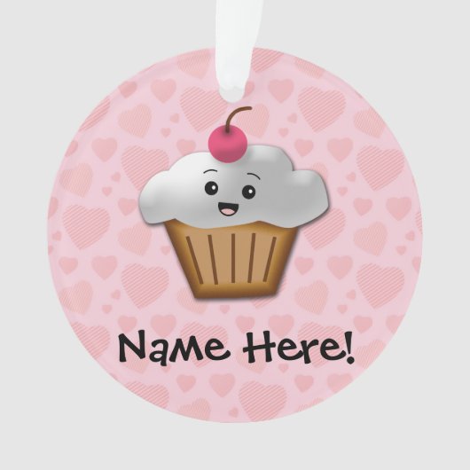 Niedlich Pink Kawaii Happy Face Cupcake Girls Ornament (Vorderseite)