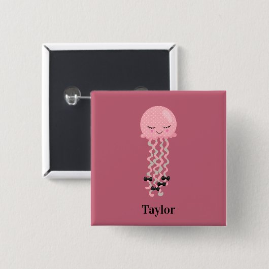 Niedlich Pink Kawaii Jellyfish Button (Vorne & Hinten)