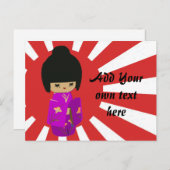 Niedlich Pink Kawaii Kokeshi Puppe auf Sonnenunter Postkarte (Vorne/Hinten)