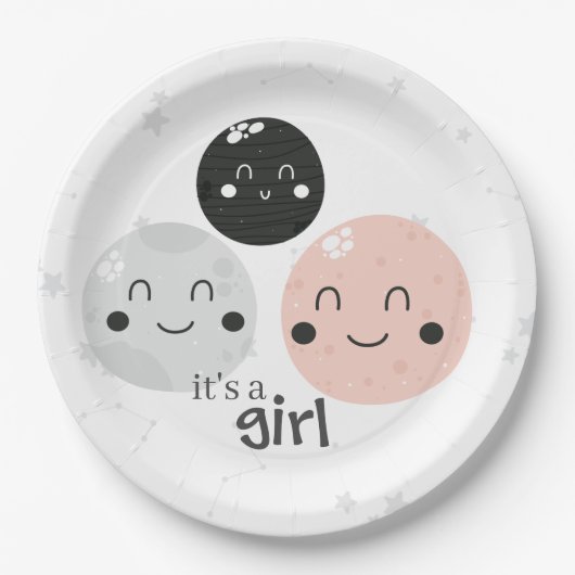 Niedlich Pink Kawaii Planet Es ist eine Girl Baby  Pappteller (Vorderseite)
