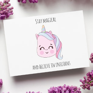 Niedlich Pink Kawaii Unicorn Feiertagspostkarte