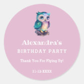 Niedlich Pink Kids Owl Geburtstag Danke Runder Aufkleber (Vorderseite)