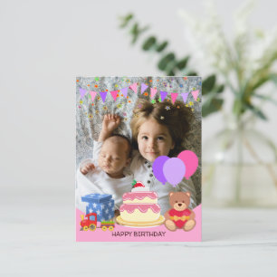 Niedlich Pink Kids Toys Geburtstagsfeier Foto Postkarte