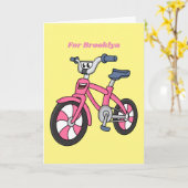 Niedlich-pink-Kinder Fahrrad Cartoon Abbildung Karte (Gelbe Blume)