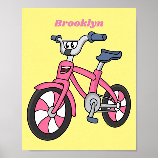 Niedlich-pink-Kinder Fahrrad Cartoon Abbildung Poster (Vorne)